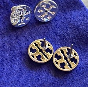 Tory Burch circle logo Stud Earings silver